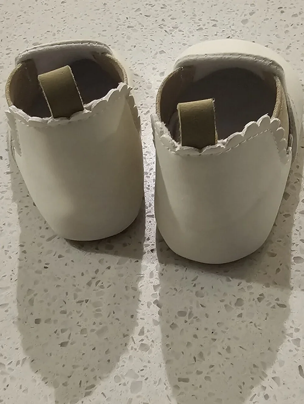Baby Slip-On Scalloped Ankle Shoes in White and Tan3-6 Month